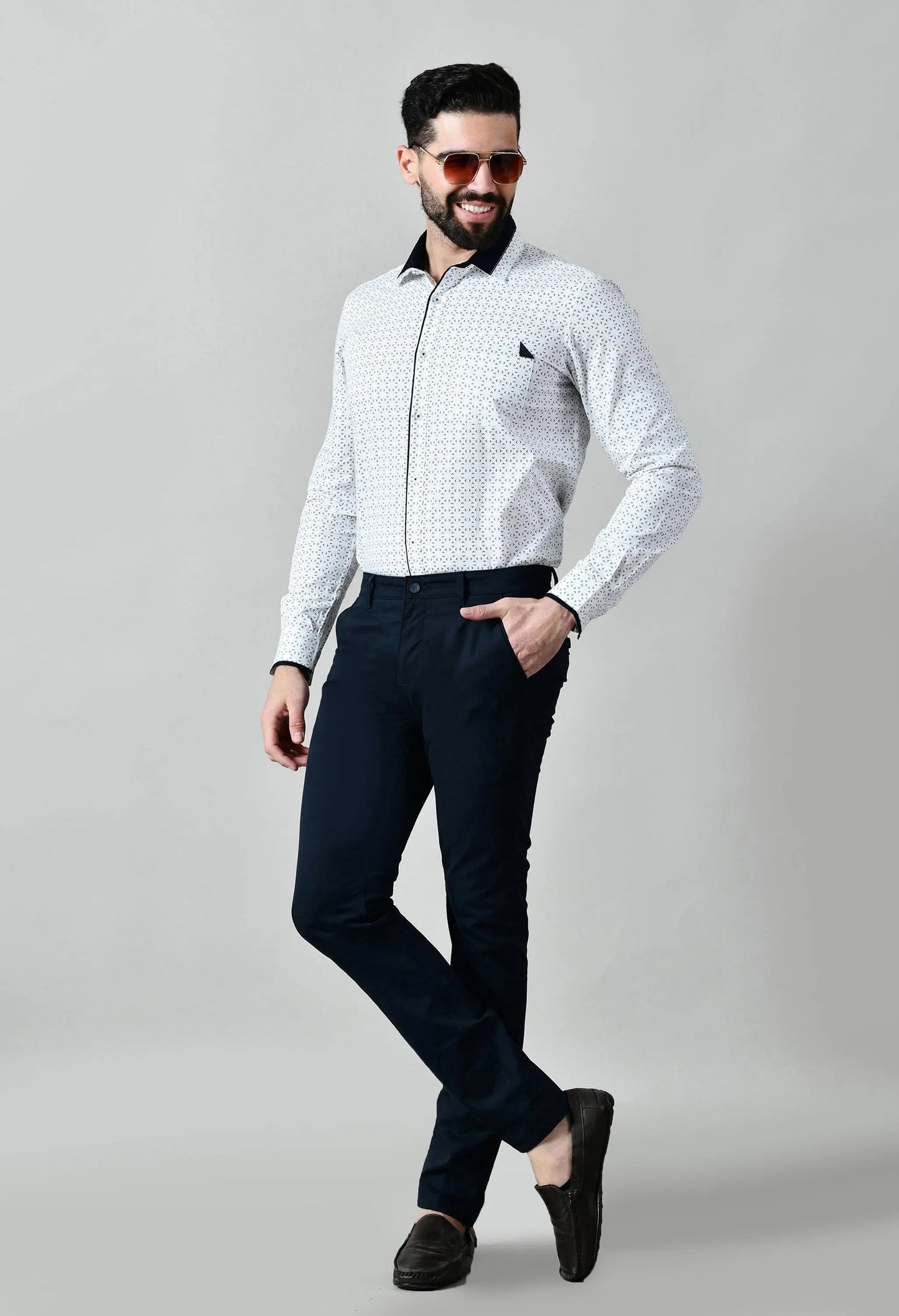 Pier Seven Men's Cotton Printed Regular Fit Shirt - White (CWM110) Pier Seven