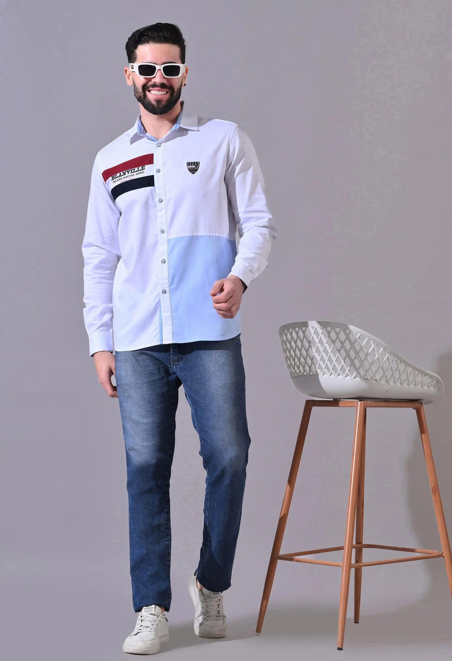 Pier Seven Men's Cotton Placement Printed Regular Fit Shirt - White (CWY040) Pier Seven