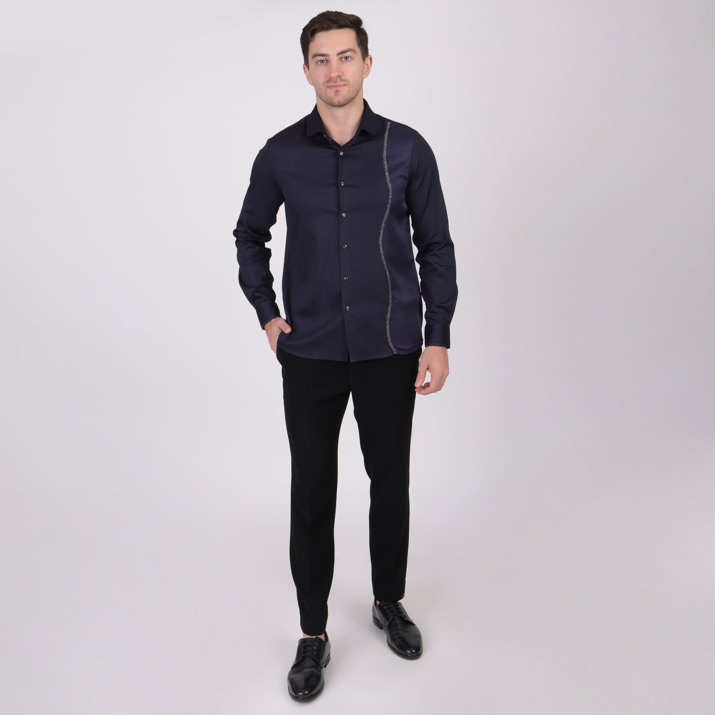Pier Seven Men's Cotton blended Mix n Match Embroided Slim Fit Shirt - Navy Blue (PWY019) Pier Seven