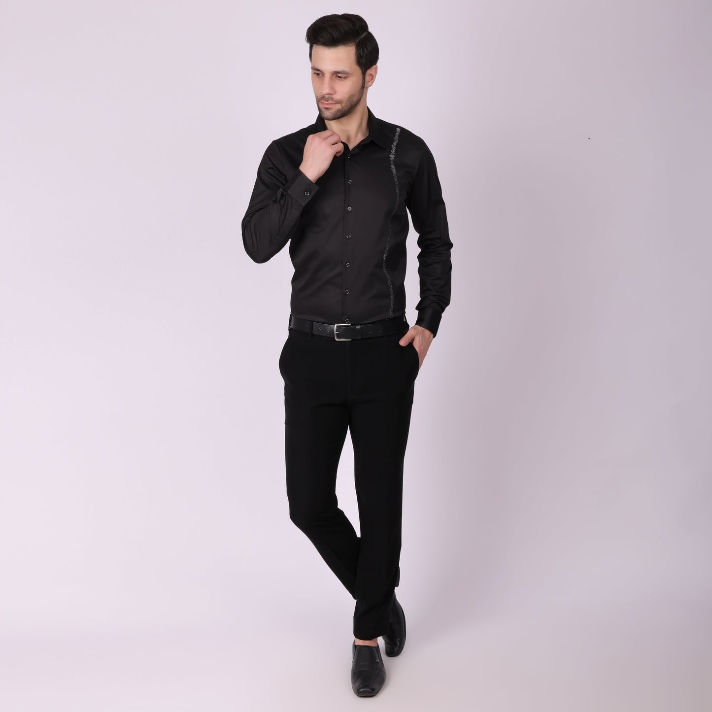 Pier Seven Men's Cotton blended Mix n Match Embroided Slim Fit Shirt - Black (PWY019) Pier Seven
