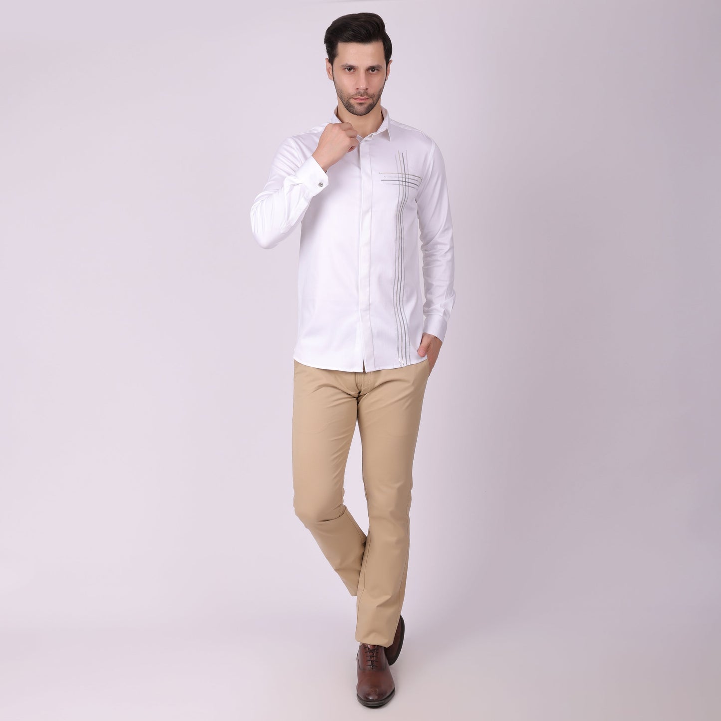 Pier Seven Men's Cotton Woven With Sequins Slim Fit Shirt - White (PWY023) Pier Seven