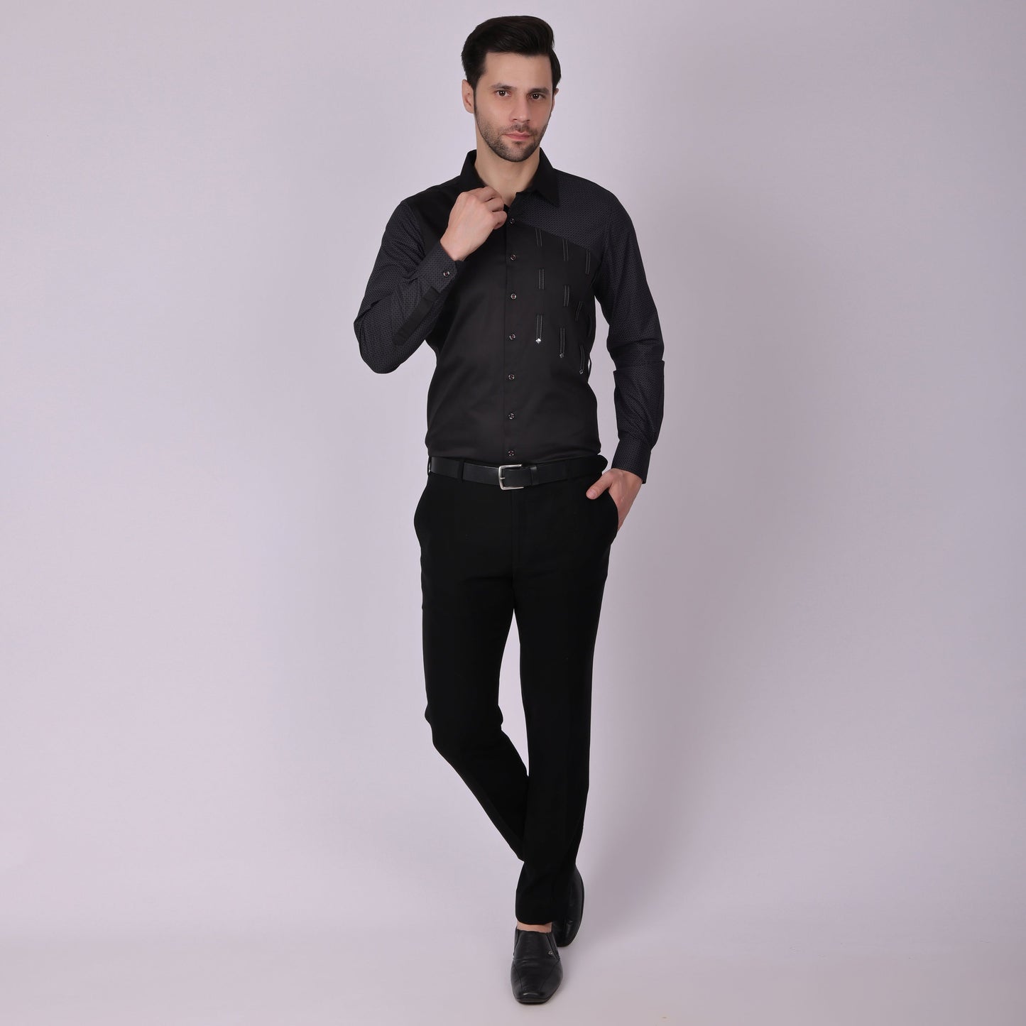 Pier Seven Men's Cotton Stud Detailed Slim Fit Shirt - Black (PWY027) Pier Seven