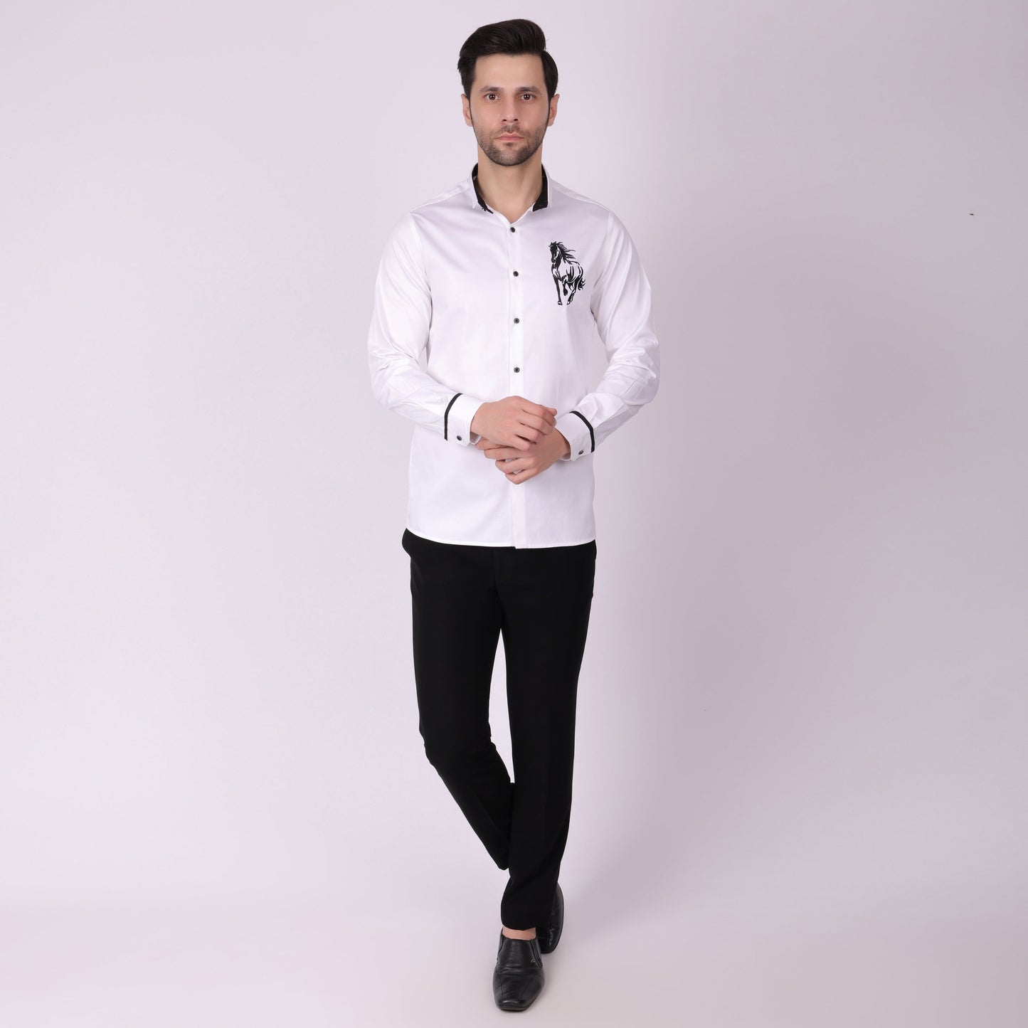 Pier Seven Men's Cotton Blend Embroided Slim Fit Shirt - White (PWY038) Pier Seven