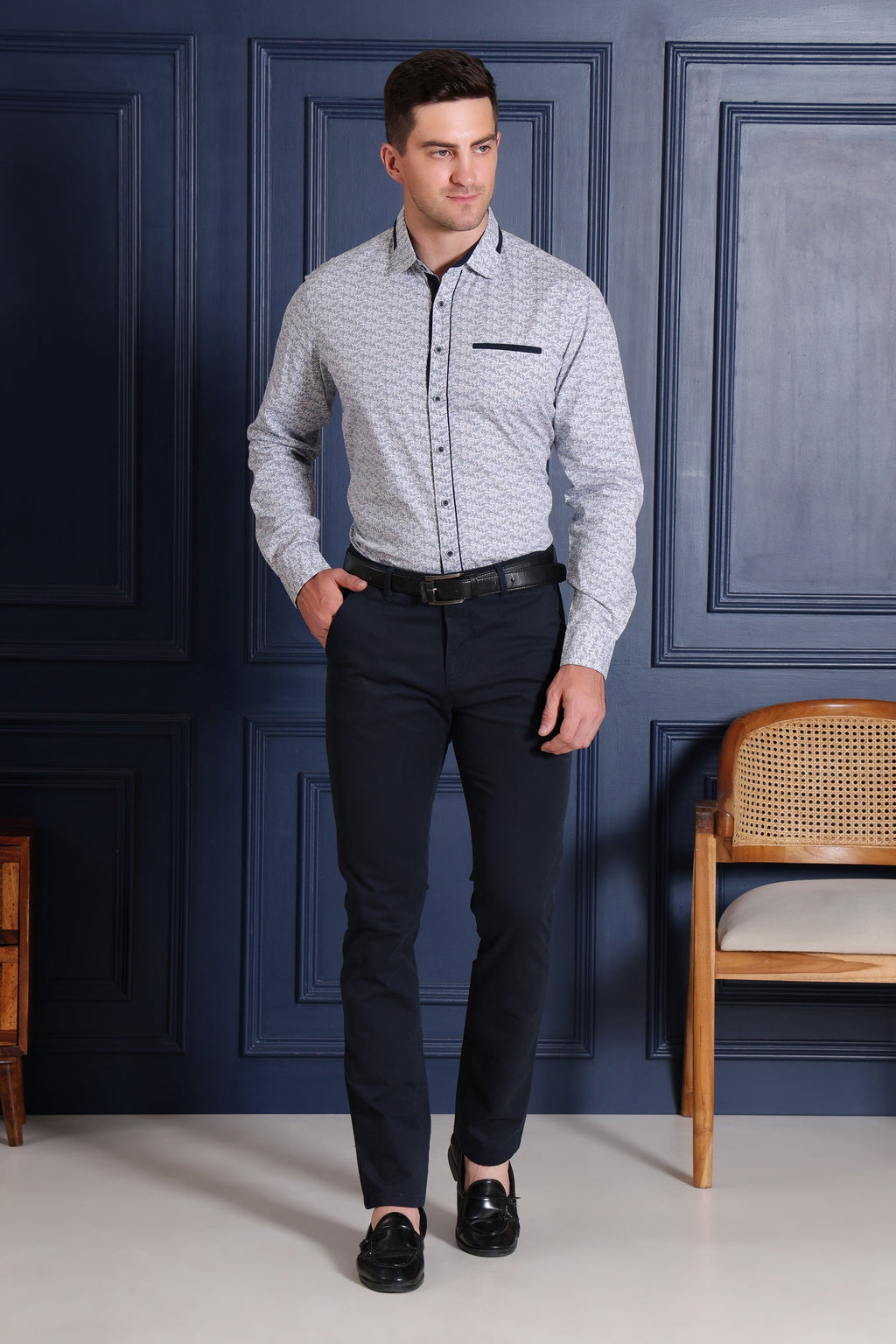 Pier Seven Men's Cotton Paisley Regular Fit Shirt - Navy Blue (CWM009) Pier Seven