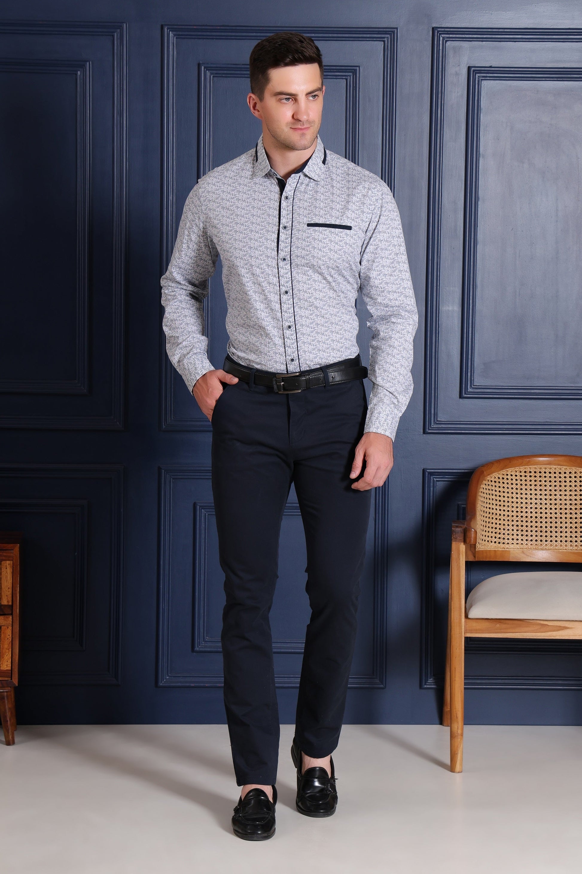 Pier Seven Men's Cotton Paisley Regular Fit Shirt - Navy Blue (CWM009) Pier Seven