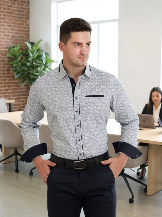 Men's Cotton Paisley Regular Fit Shirt - Navy Blue (CWM009)