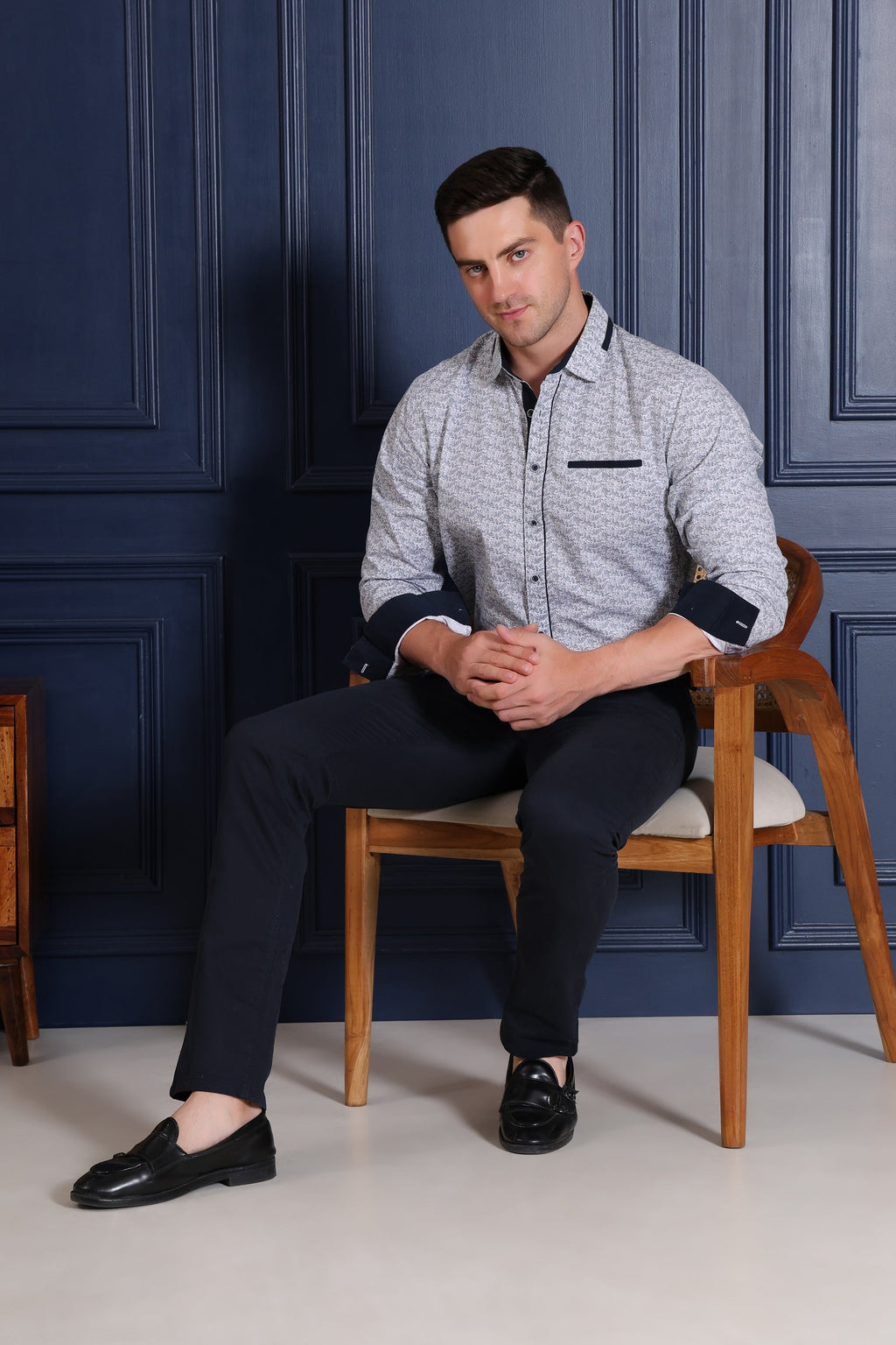 Pier Seven Men's Cotton Paisley Regular Fit Shirt - Navy Blue (CWM009) Pier Seven