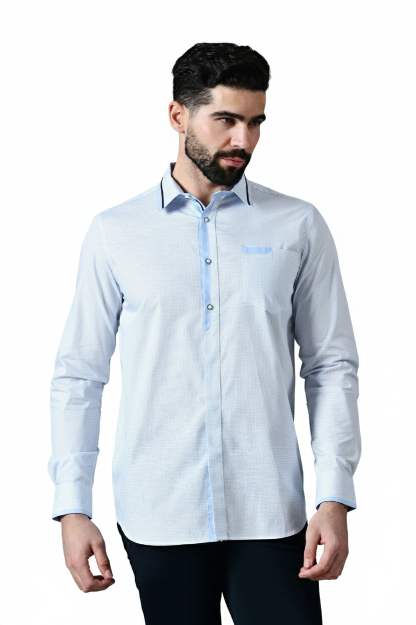 ICE BLUE CONTRAST PLACKET CASUAL SHIRT