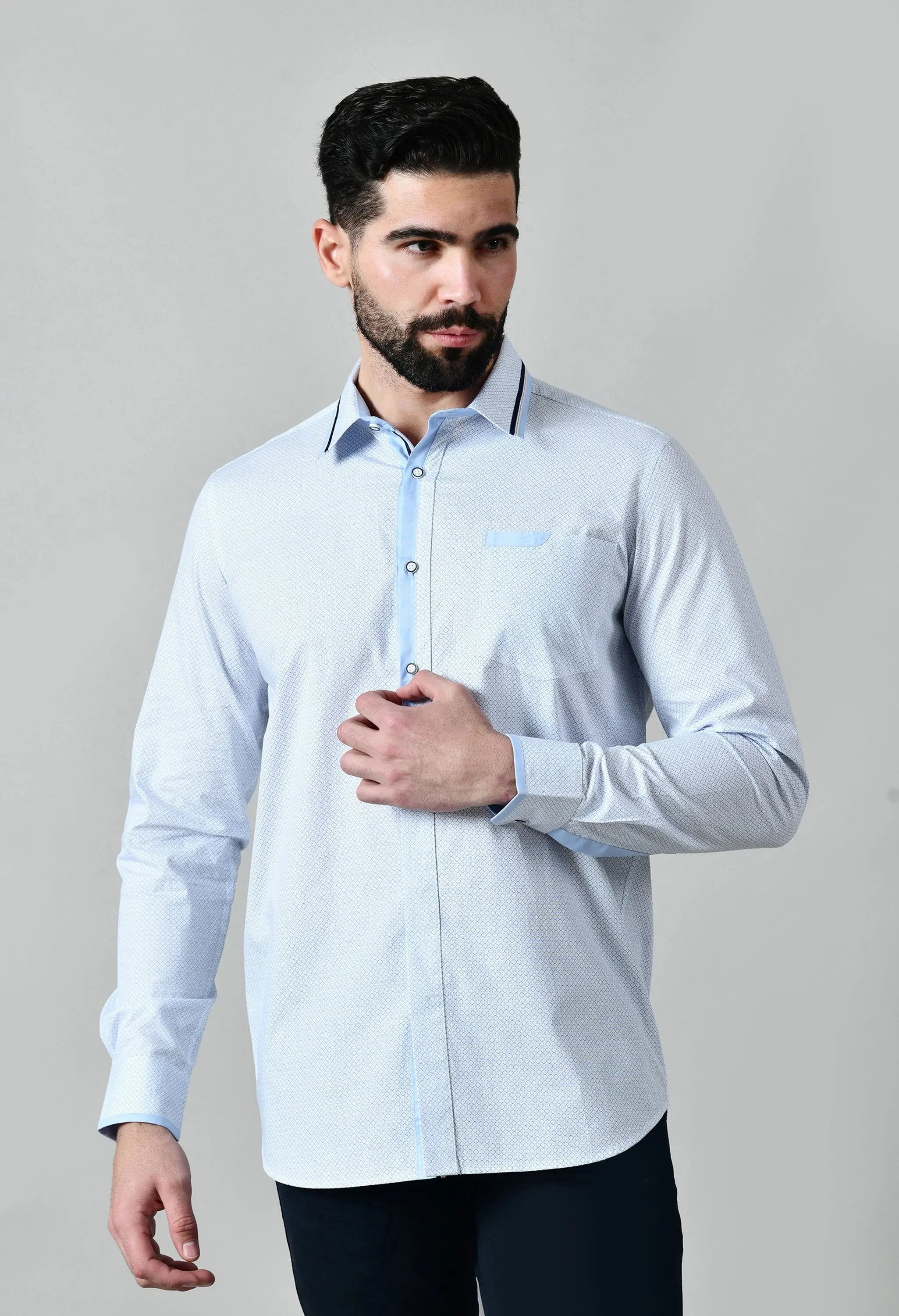 Pier Seven Men's Cotton Printed Regular Fit Shirt - Blue (CWM014) Pier Seven