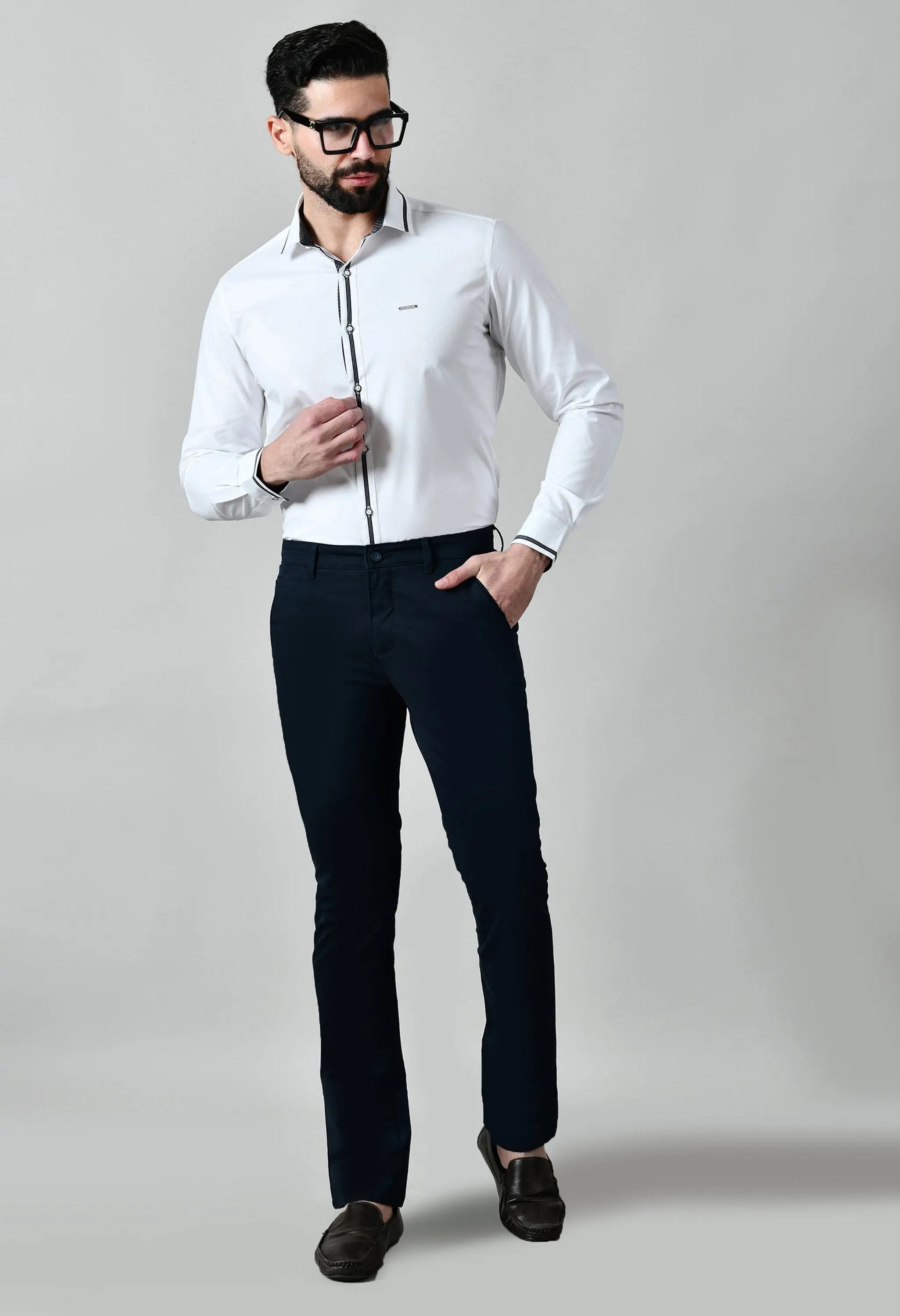 Pier Seven Men's Cotton Blend Solid Regular Fit Shirt - White (CWM015) Pier Seven