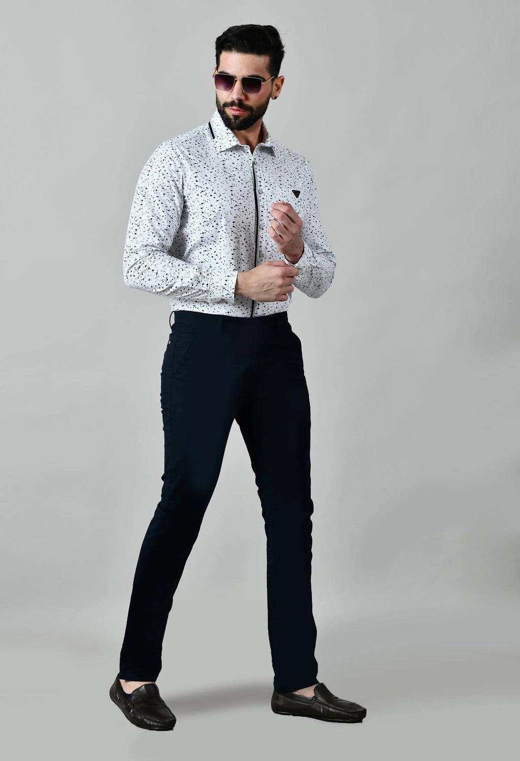 Pier Seven Men's Cotton Printed Regular Fit Shirt - White (CWM102) Pier Seven