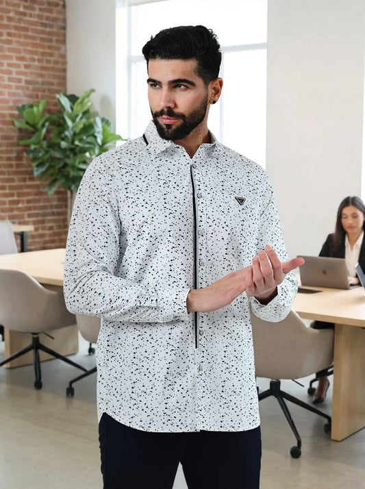 Men's Cotton Printed Regular Fit Shirt - White (CWM102)