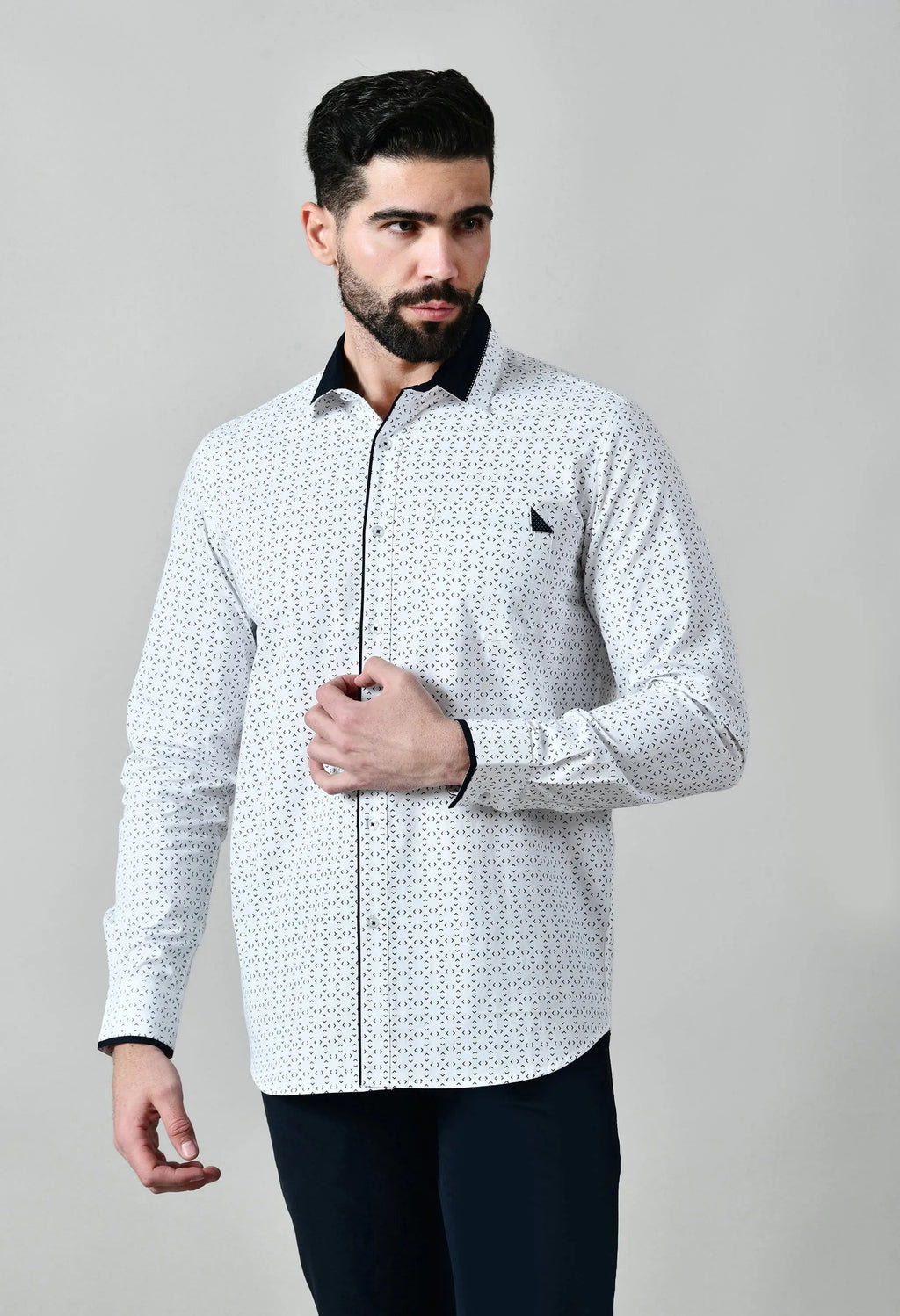 Pier Seven Men's Cotton Printed Regular Fit Shirt - White (CWM110) Pier Seven
