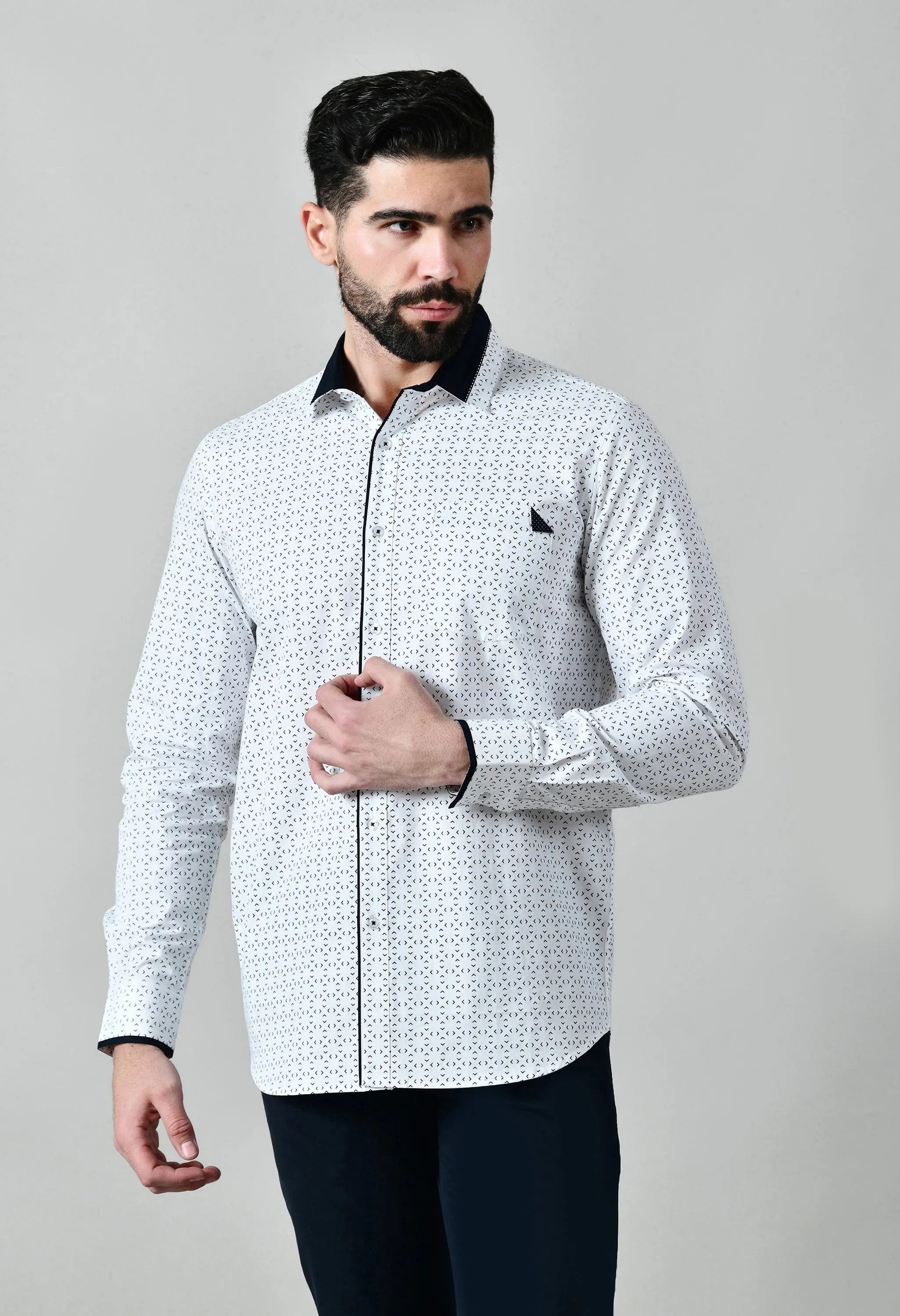 Pier Seven Men's Cotton Printed Regular Fit Shirt - White (CWM110) Pier Seven