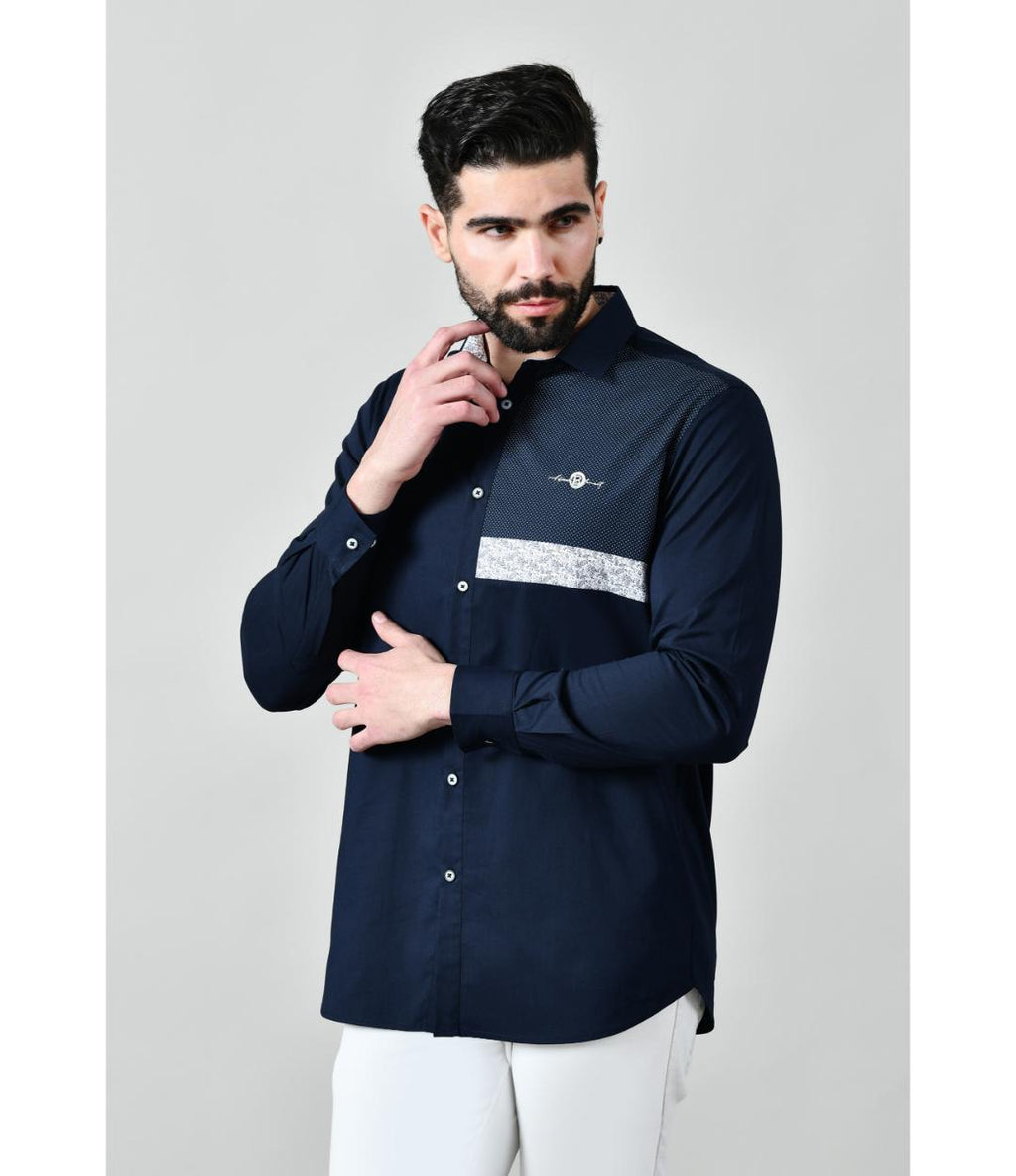 Premium Navy Blue Designer Shirt for Men | Regular Fit Formal & Party Wear Shirt (CWM113)