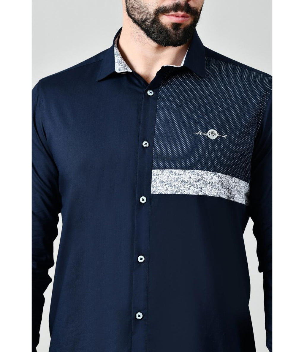 Premium Navy Blue Designer Shirt for Men | Regular Fit Formal & Party Wear Shirt (CWM113)