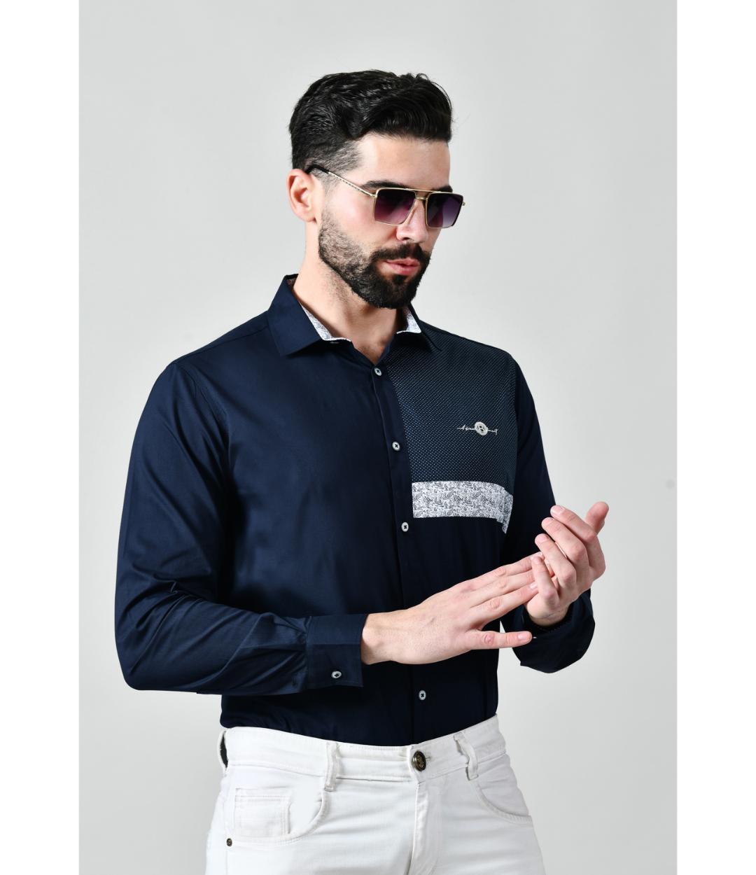 Premium Navy Blue Designer Shirt for Men | Regular Fit Formal & Party Wear Shirt (CWM113)