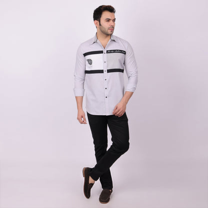 Pier Seven Tailored Polycotton Colour Block Regular Fit Shirt for Men - Grey (CWY009) Pier Seven