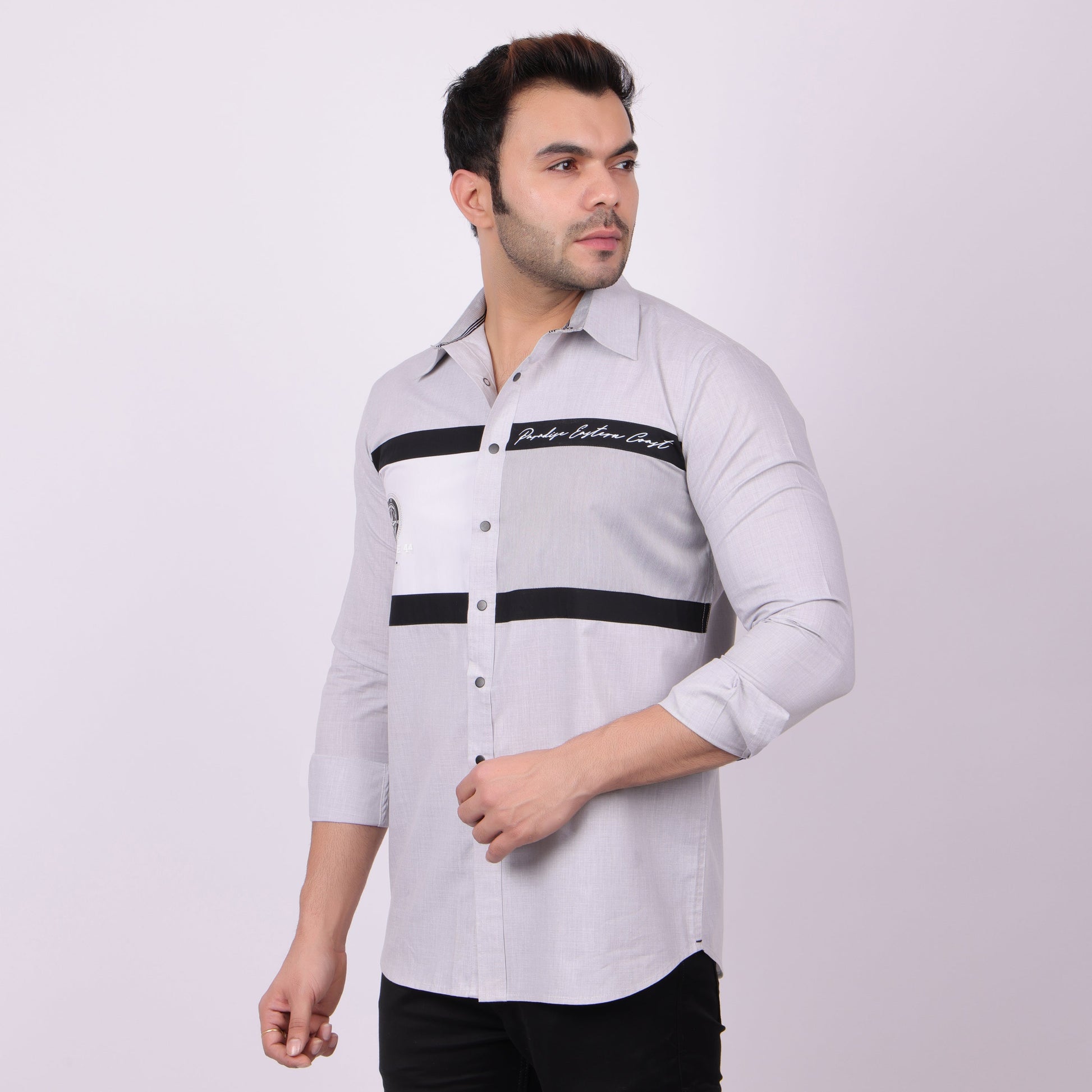 Pier Seven Tailored Polycotton Colour Block Regular Fit Shirt for Men - Grey (CWY009) Pier Seven