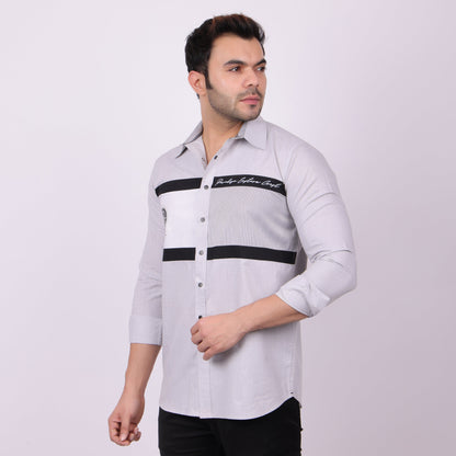 Pier Seven Tailored Polycotton Colour Block Regular Fit Shirt for Men - Grey (CWY009) Pier Seven
