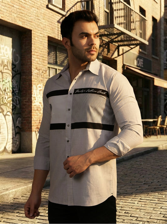 Tailored Polycotton Colour Block Regular Fit Shirt for Men - Grey (CWY009)