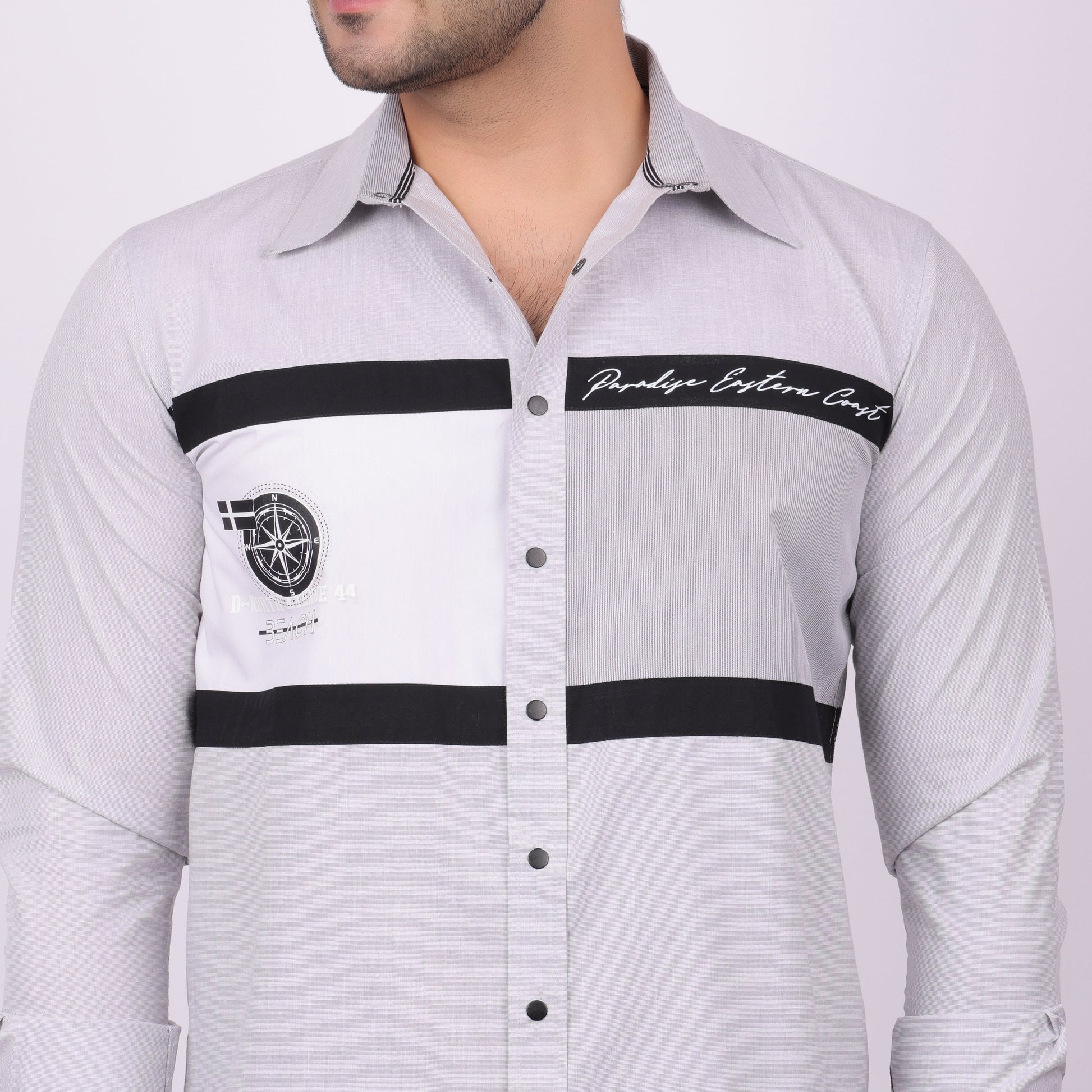 Pier Seven Tailored Polycotton Colour Block Regular Fit Shirt for Men - Grey (CWY009) Pier Seven