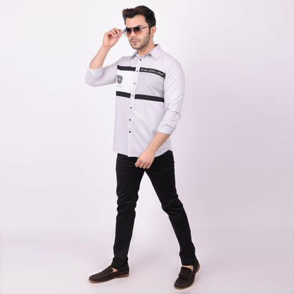 Pier Seven Tailored Polycotton Colour Block Regular Fit Shirt for Men - Grey (CWY009) Pier Seven
