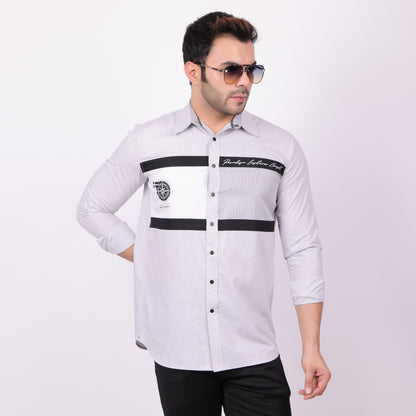 Pier Seven Tailored Polycotton Colour Block Regular Fit Shirt for Men - Grey (CWY009) Pier Seven