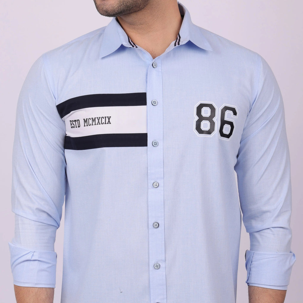 Pier Seven Men's Cotton Blended Placement Print Regular Fit Shirt - Blue (CWY011) Pier Seven