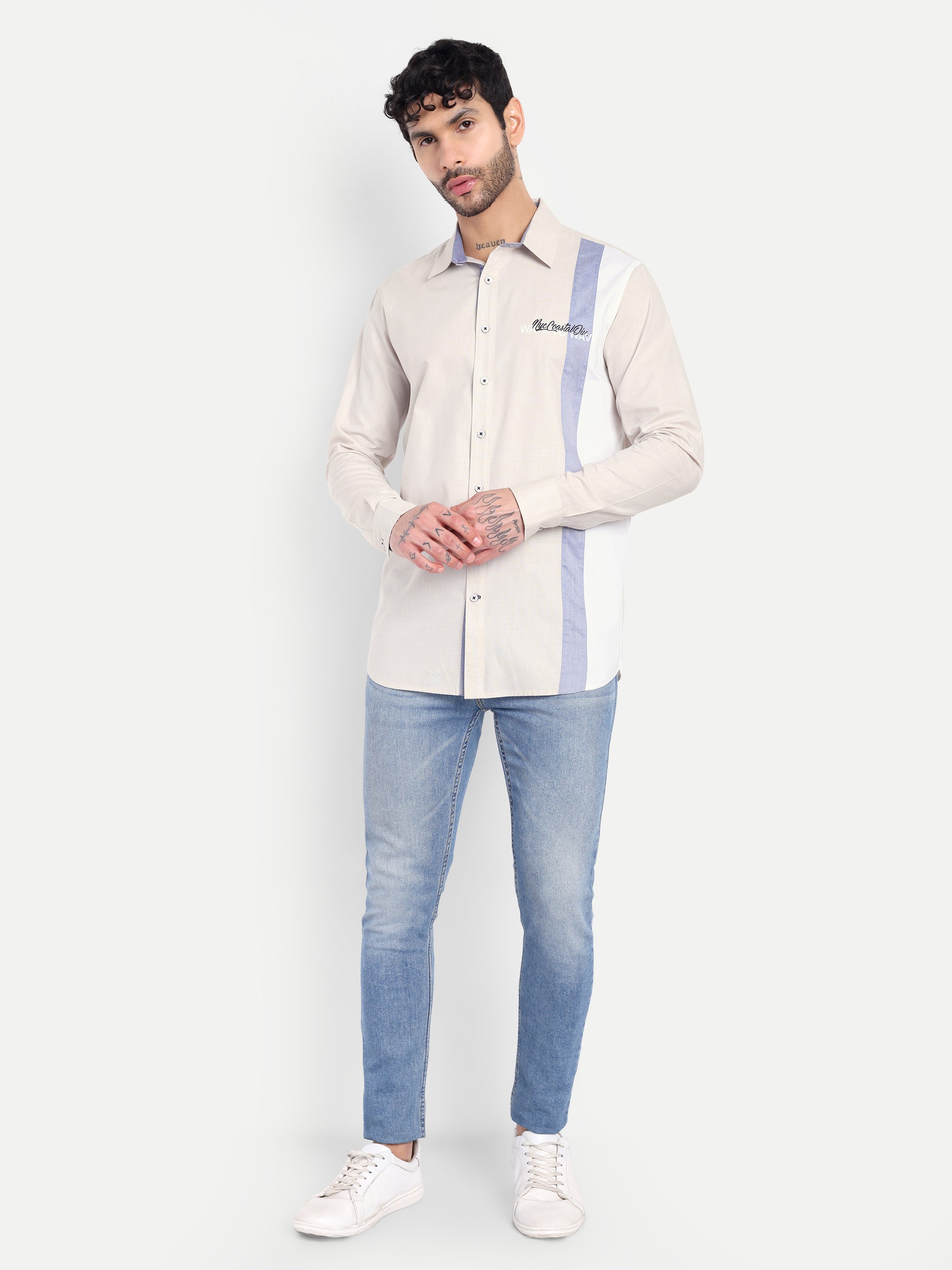 SKYLINE CONTRAST PANEL CASUAL SHIRT BEIGE
