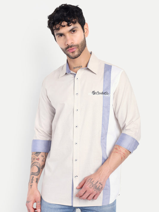 Pier Seven Urban Cotton Blend Men's Regular Fit Shirt - Beige (CWY014)