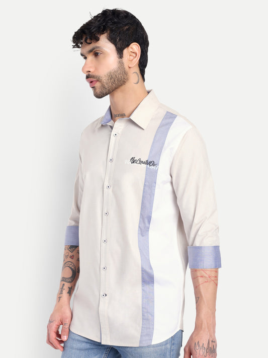 Pier Seven Urban Cotton Blend Men's Regular Fit Shirt - Beige (CWY014)
