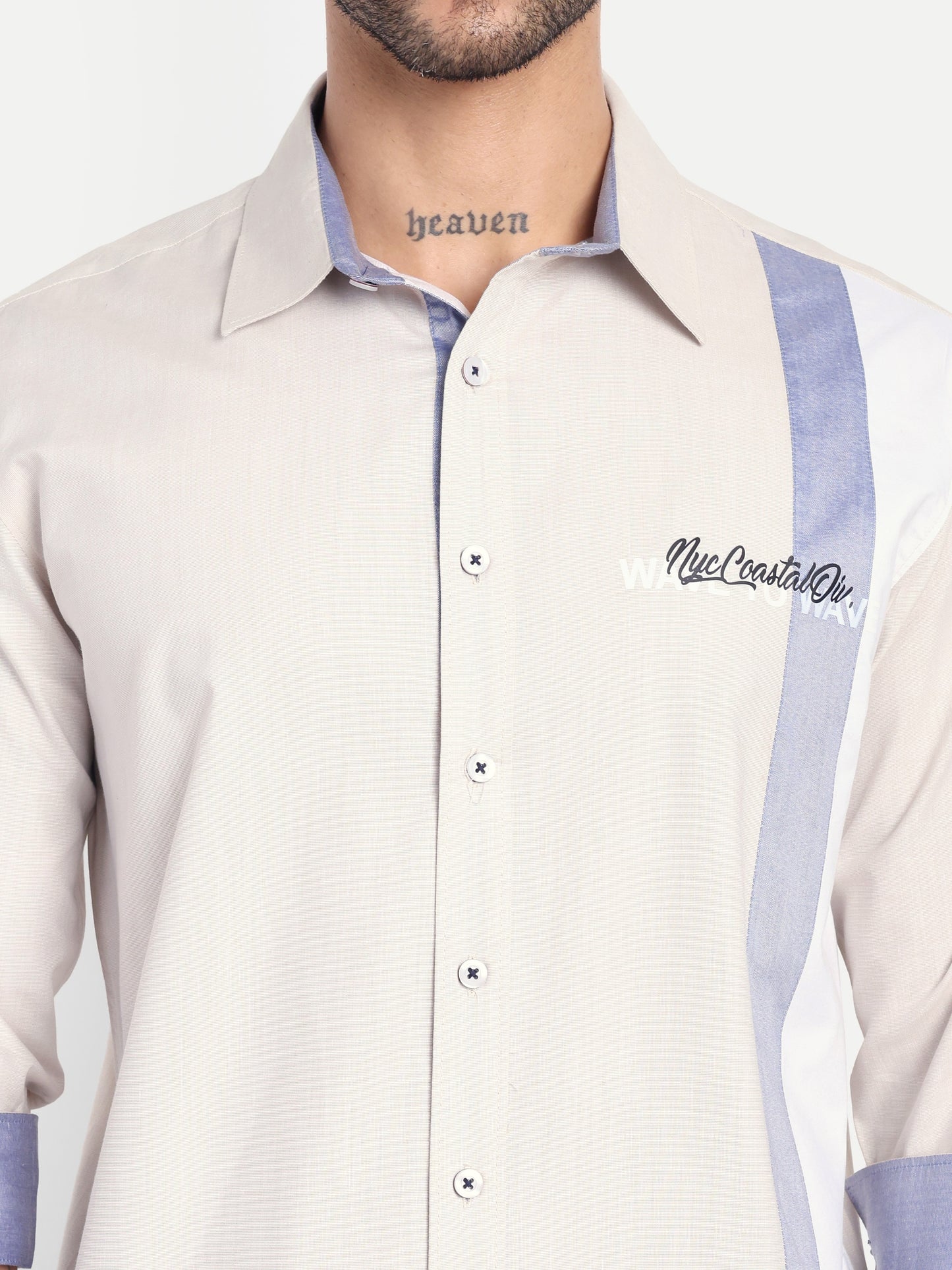 Pier Seven Urban Cotton Blend Men's Regular Fit Shirt - Beige (CWY014)