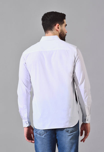 Pier Seven Urban Cotton Embroided Colour Block Regular Fit Shirt for Men - White (CWY020) Pier Seven