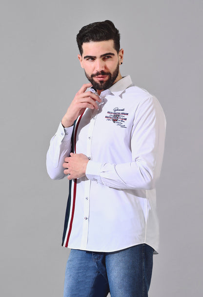 Pier Seven Urban Cotton Embroided Colour Block Regular Fit Shirt for Men - White (CWY020) Pier Seven