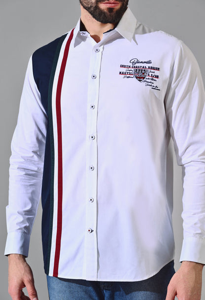 Pier Seven Urban Cotton Embroided Colour Block Regular Fit Shirt for Men - White (CWY020) Pier Seven