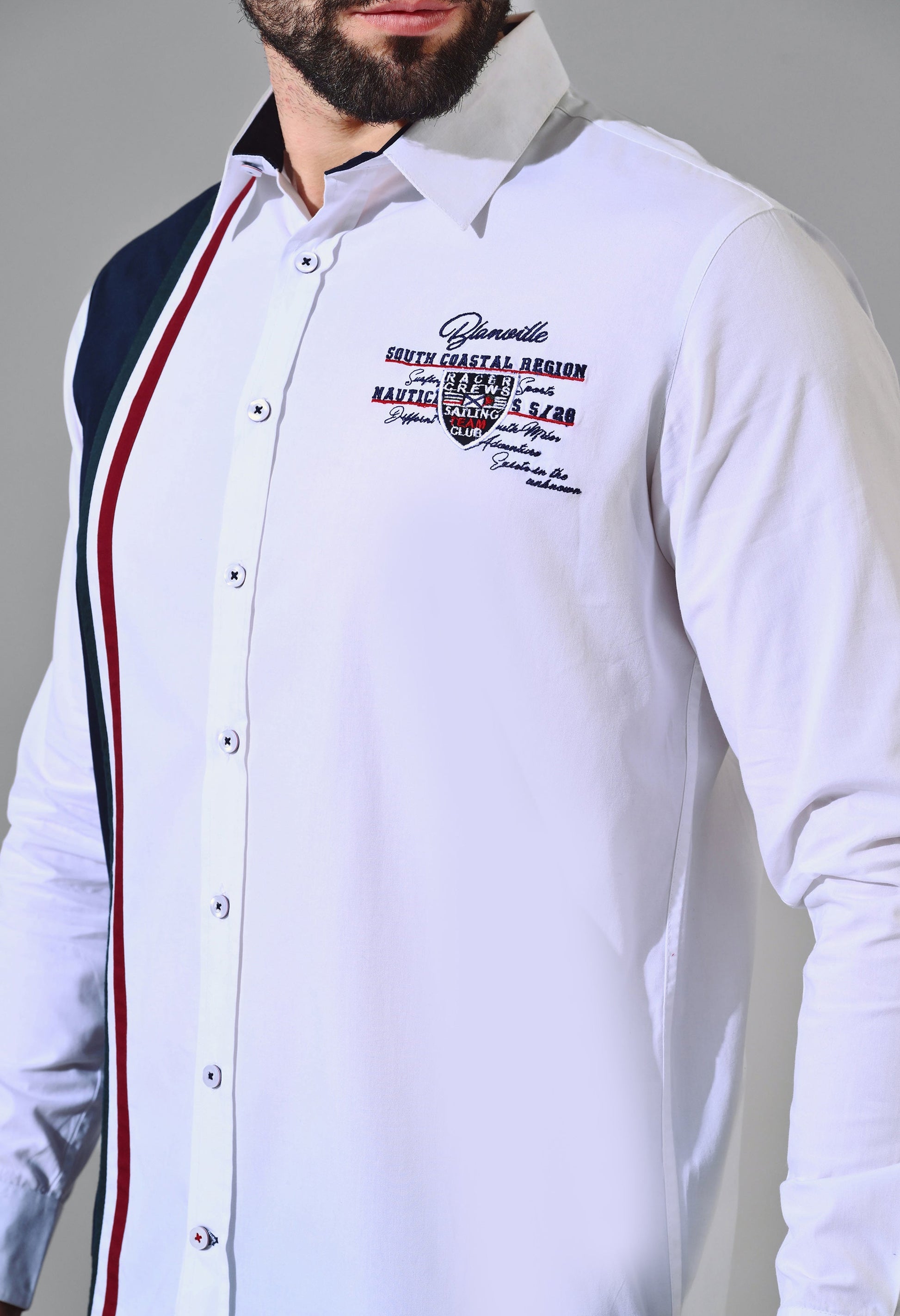 Pier Seven Urban Cotton Embroided Colour Block Regular Fit Shirt for Men - White (CWY020) Pier Seven