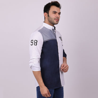 Pier Seven Luxe Cotton Printed Men's Regular Fit Shirt - White (CWY021)