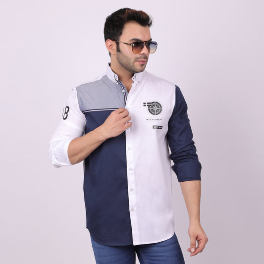 Pier Seven Luxe Cotton Printed Men's Regular Fit Shirt - White (CWY021)