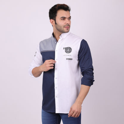 Pier Seven Luxe Cotton Printed Men's Regular Fit Shirt - White (CWY021)