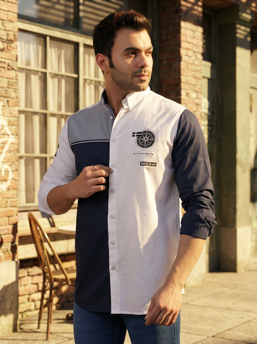 NORDIC COMPASS COLOUR BLOCK JEANSWEAR SHIRT