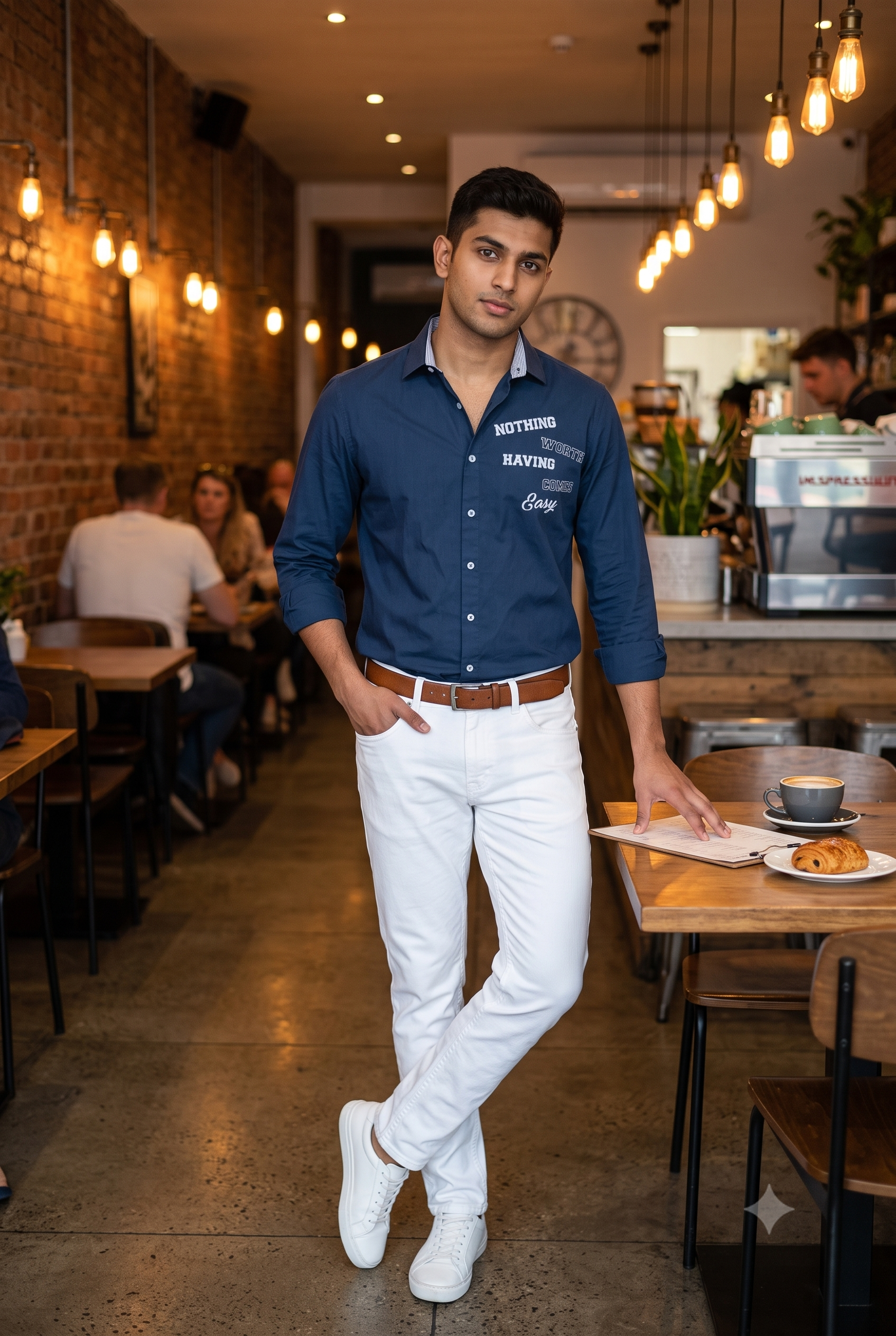 Premium Cotton Navy Blue Slogan Shirt CWY023