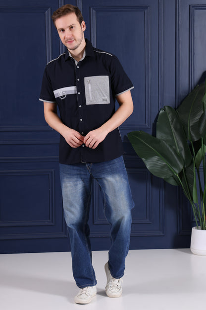 Pier Seven Urban Cotton Printed Regular Fit Shirt for Men - Navy (CWY026) Pier Seven