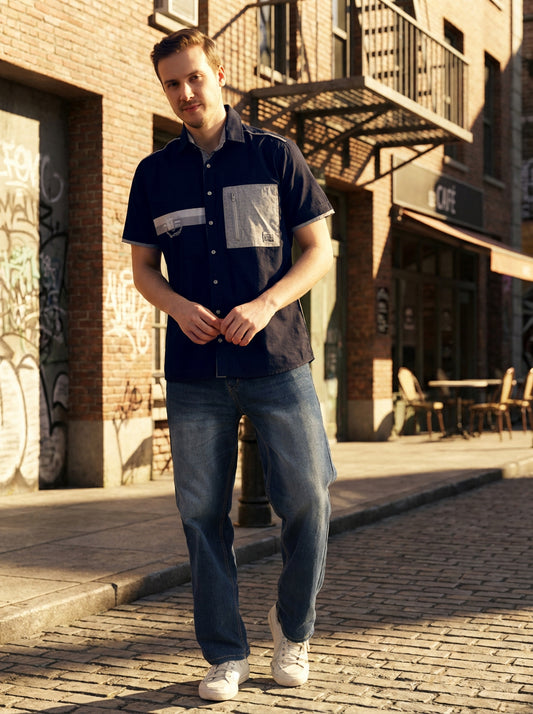 Urban Cotton Printed Regular Fit Shirt for Men - Navy (CWY026)