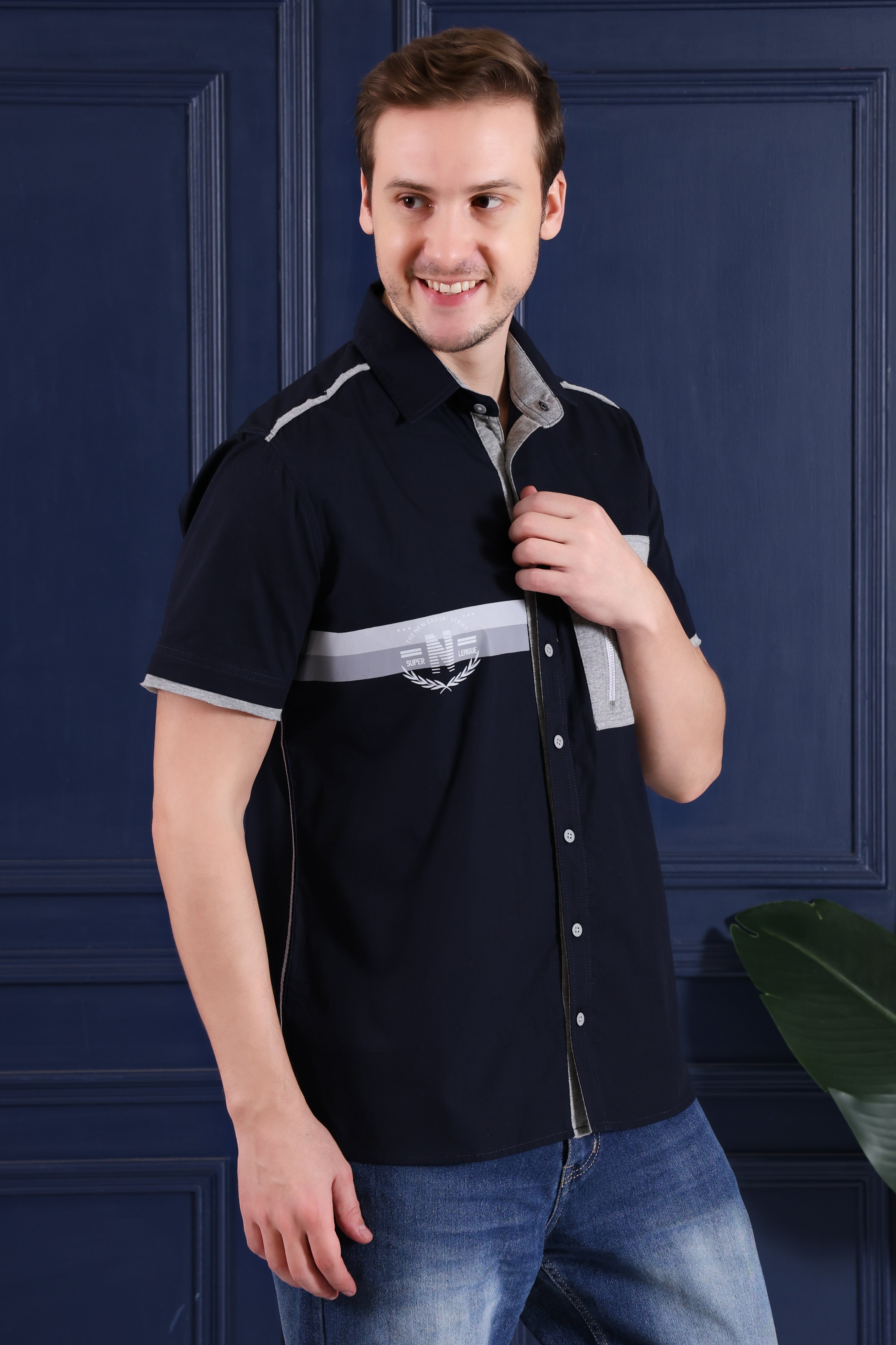 Pier Seven Urban Cotton Printed Regular Fit Shirt for Men - Navy (CWY026) Pier Seven