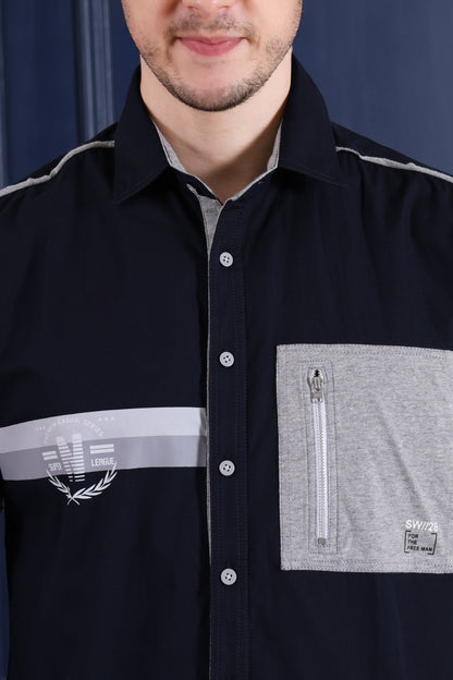 Pier Seven Urban Cotton Printed Regular Fit Shirt for Men - Navy (CWY026) Pier Seven