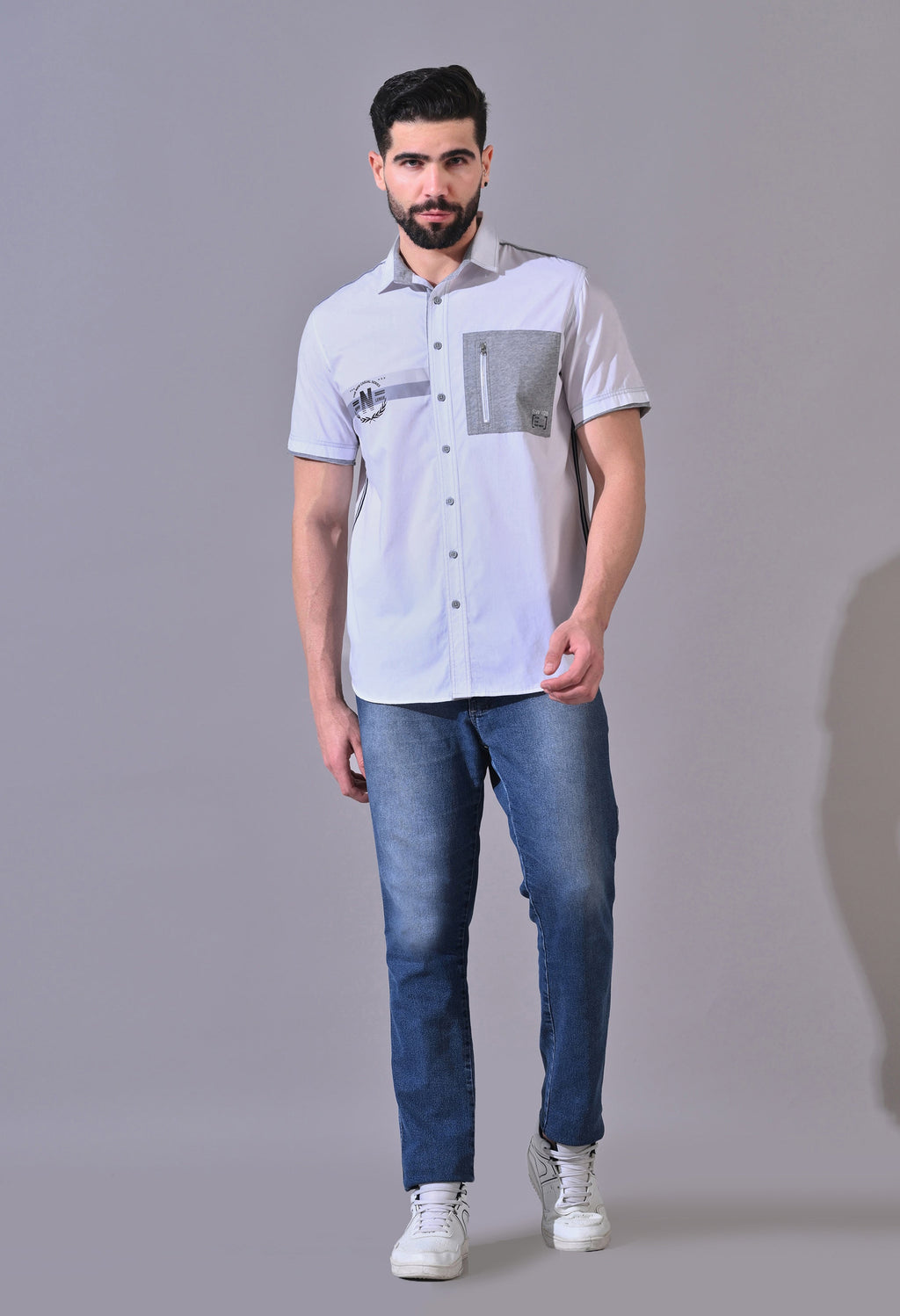 Pier Seven Urban Cotton Printed Regular Fit Shirt for Men - White (CWY026) Pier Seven