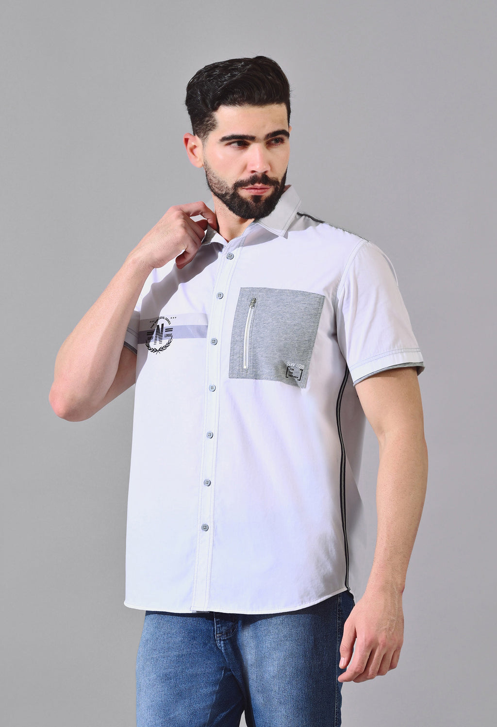 Pier Seven Urban Cotton Printed Regular Fit Shirt for Men - White (CWY026) Pier Seven