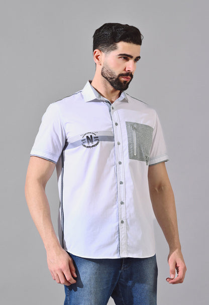 Pier Seven Urban Cotton Printed Regular Fit Shirt for Men - White (CWY026) Pier Seven