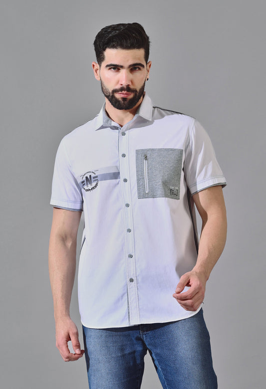 Pier Seven Urban Cotton Printed Regular Fit Shirt for Men - White (CWY026) Pier Seven